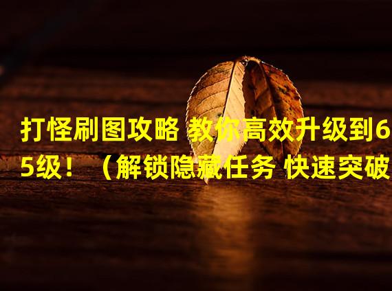 打怪刷图攻略 教你高效升级到65级！（解锁隐藏任务 快速突破60级瓶颈！）